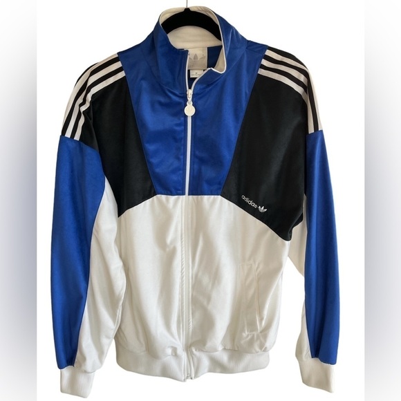 adidas Other - Vintage Adidas Unisex Velvet Feel Track Jacket Blue/White Velour Full Zip Size M